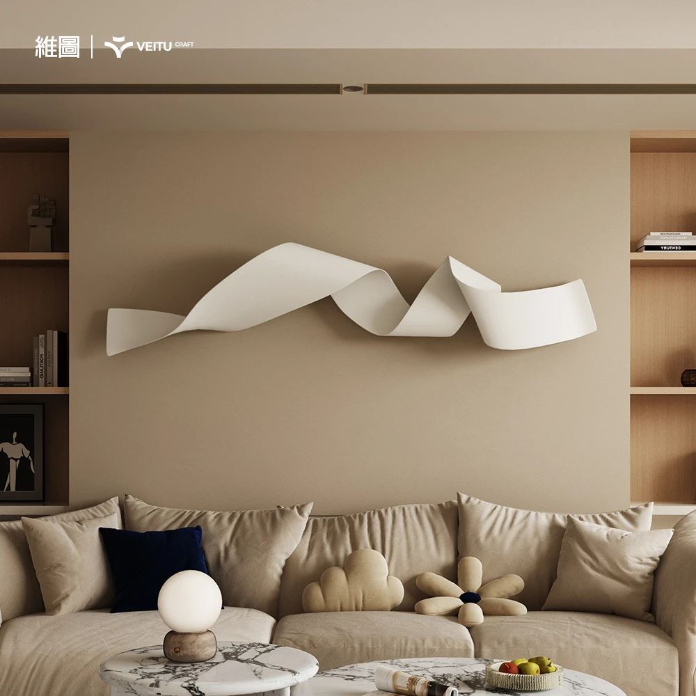 客厅沙发背景墙上装饰画奶油风装饰画立体飘带小清新挂画2024新款