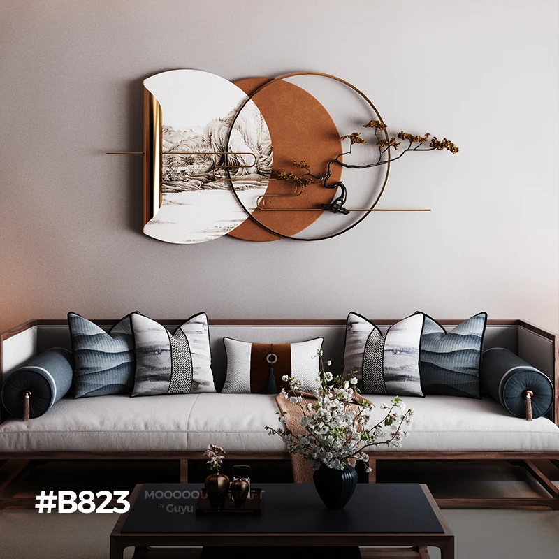 MOOOOOU新中式客厅沙发背景墙壁挂轻奢墙面挂件卧室装饰金属壁饰