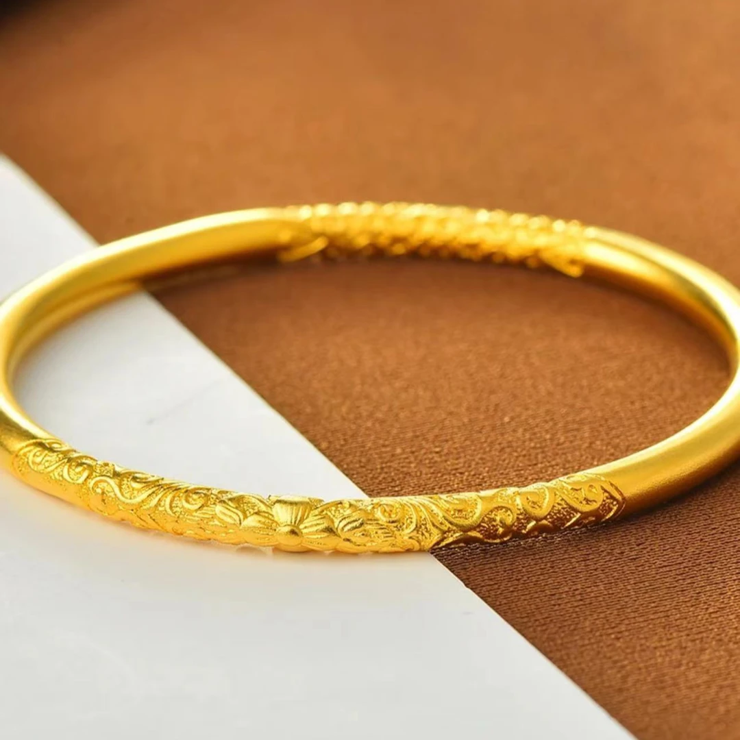 足银手镯 金苞足银卷草纹手镯时尚经典百搭