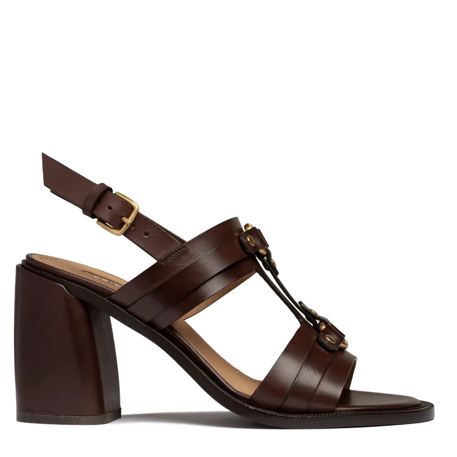 「POMORROW」一字带粗跟凉鞋时尚罗马时装鞋夏季方头中跟露趾凉拖鞋