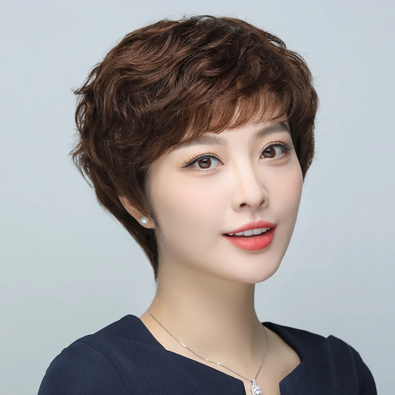 假发短发女真发全真人发全头套中老年女士卷发妈妈款整顶发套自然