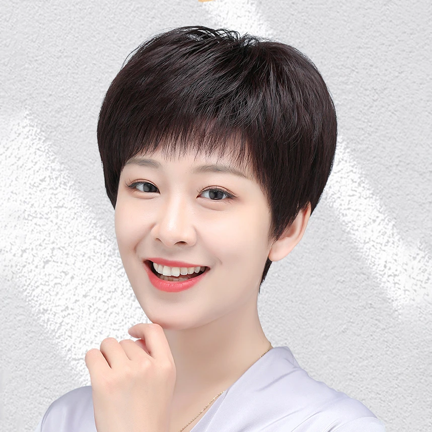 假发短发女真发全真人发全头套中老年女士妈妈款假发套自然真头发