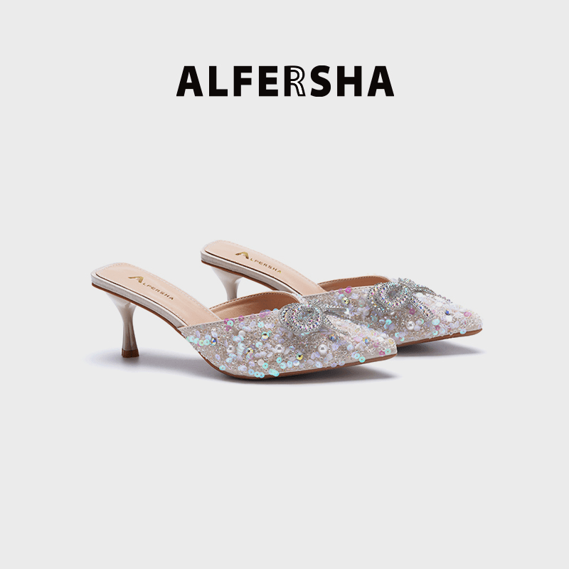 alfersha/阿芙莎 /奶油拖22186新款小仙女蝴蝶结包头拖B