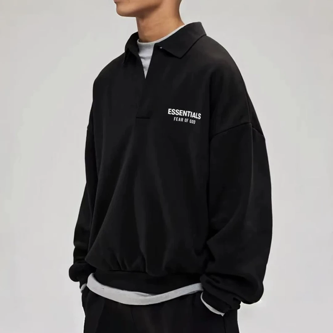 复线eSS 新款加绒宽松POLO卫衣 显瘦百搭男女同款-2447