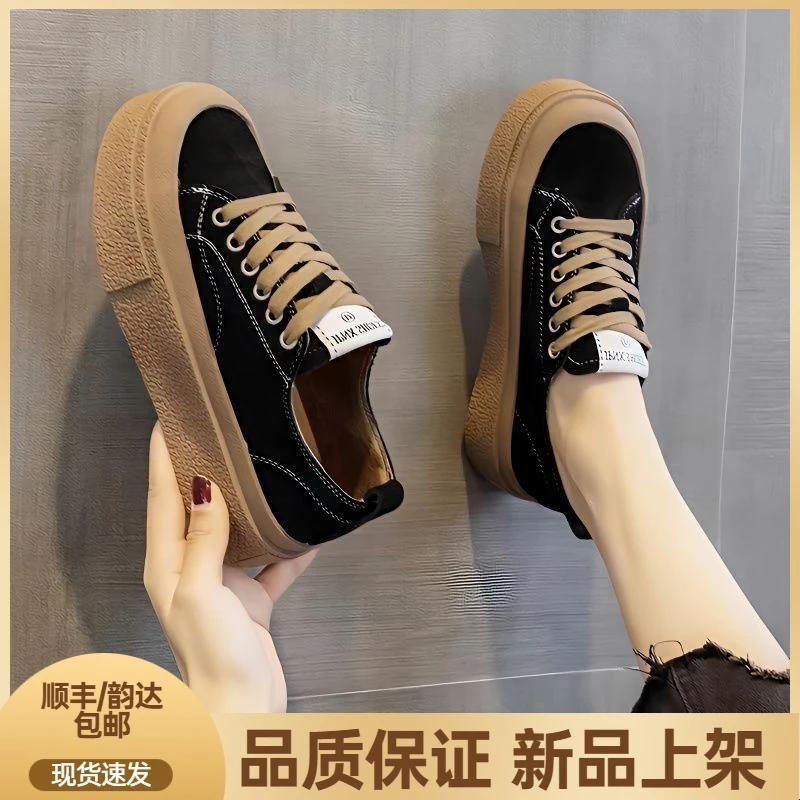 小白鞋女2023新款春秋厚底帆布鞋chic鞋子百搭设计感小众饼干板XP