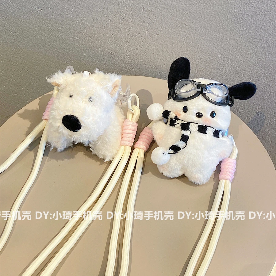 西高地帕恰狗公仔手机壳背夹斜挎绳背带式可拆卸挂脖防摔长挂绳女