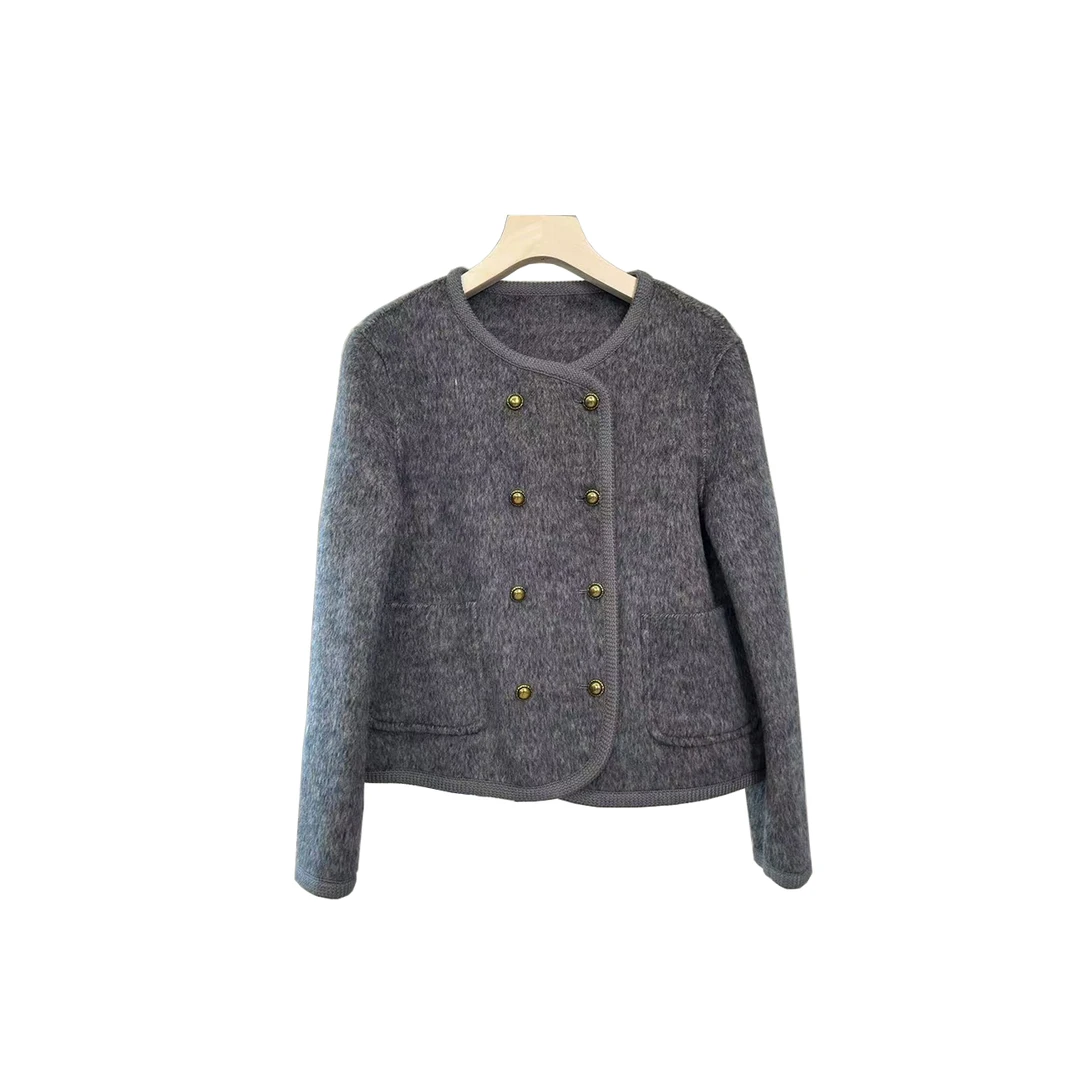 【 张灿灿衣橱】小香风双面绵羊毛大衣春秋毛呢短外套小个子24001