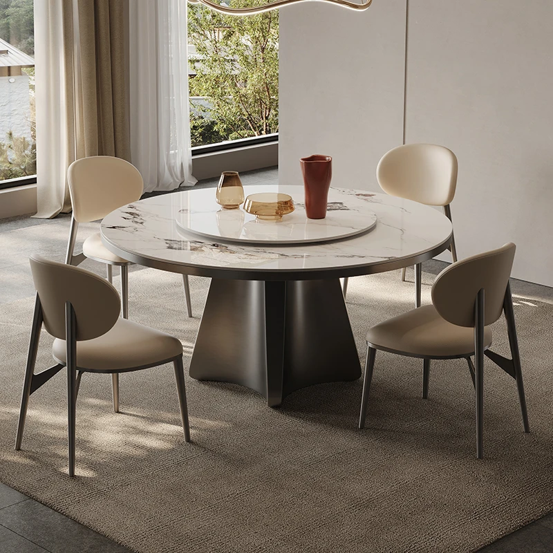心域意式岩板餐桌椅现代简约圆餐桌大小户型餐台吃饭桌XT9120