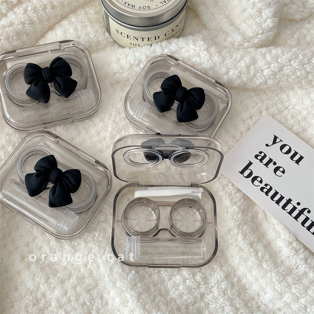 高颜值蝴蝶结一体式美瞳盒ins风学生少女心隐形眼镜盒便携伴侣盒