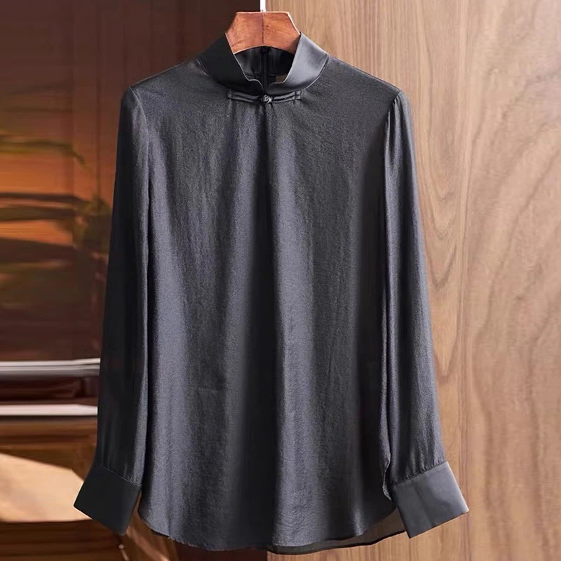 衬衫上衣衬衣长袖时尚宽松中国风立领休闲百搭新中式复古春秋提花