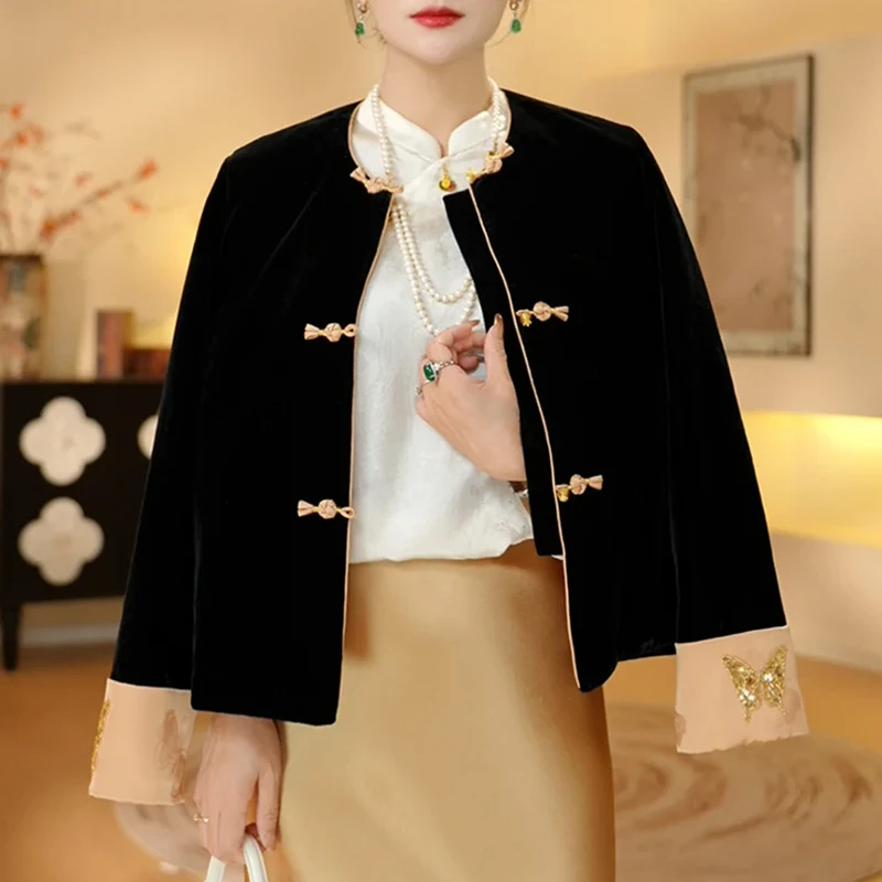 《金蝶》新中式棉服外套2025秋冬时尚国风蝴蝶钉珠新中式国风女装