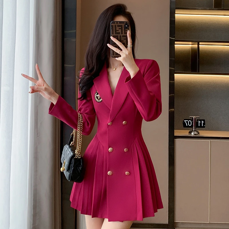 高级感法式西装长袖女2025秋季新款今年流行时尚气质收腰百褶裙