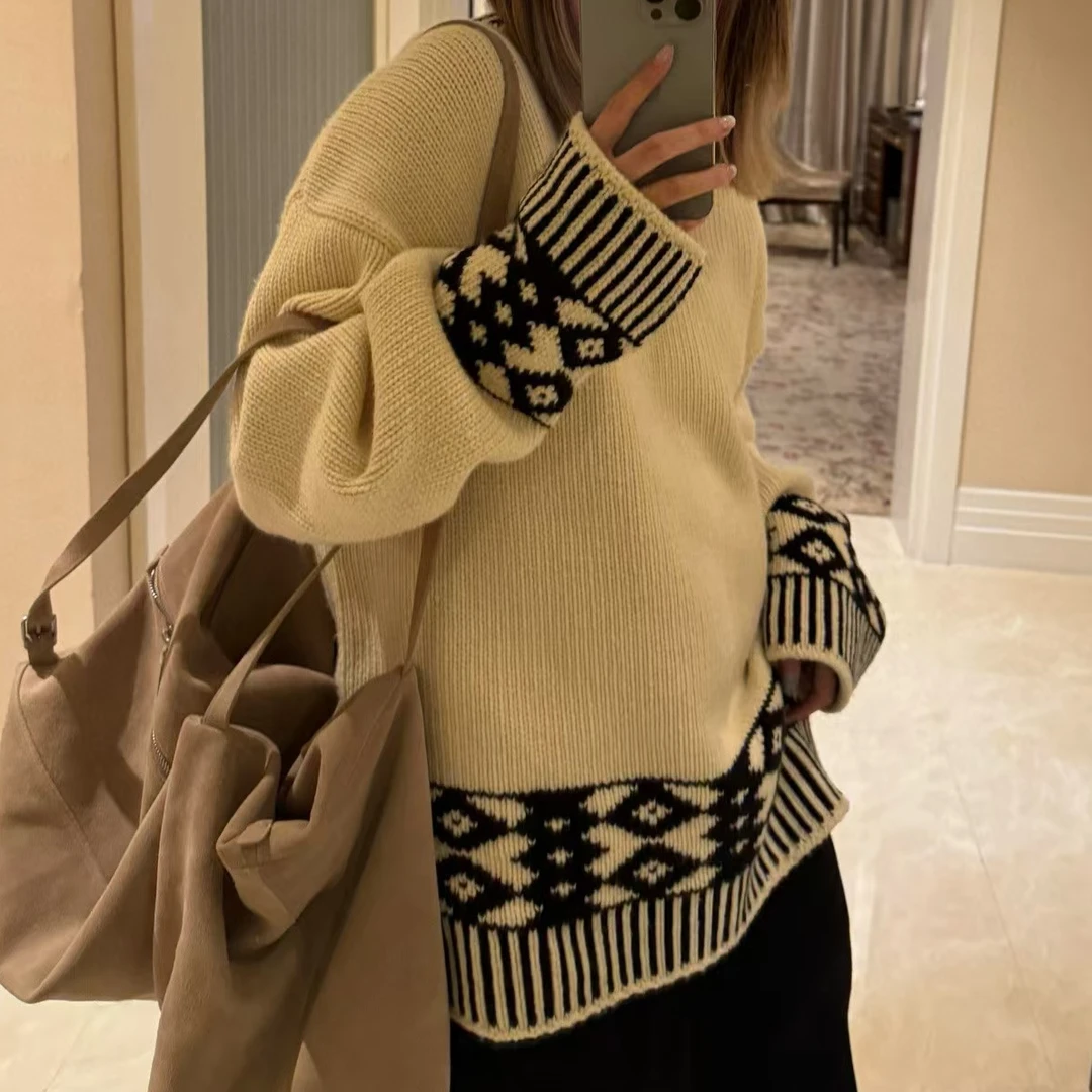 【susu】秋冬季宽松套头女士针织上衣时尚