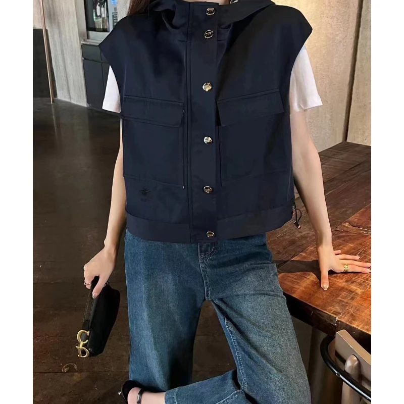 【susu】春秋时尚藏青多口袋女士马甲外套