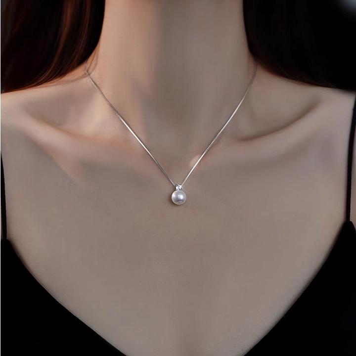 链子925银 戴妃施家珍珠项链女正圆单颗珍珠高级感锁骨链颈链