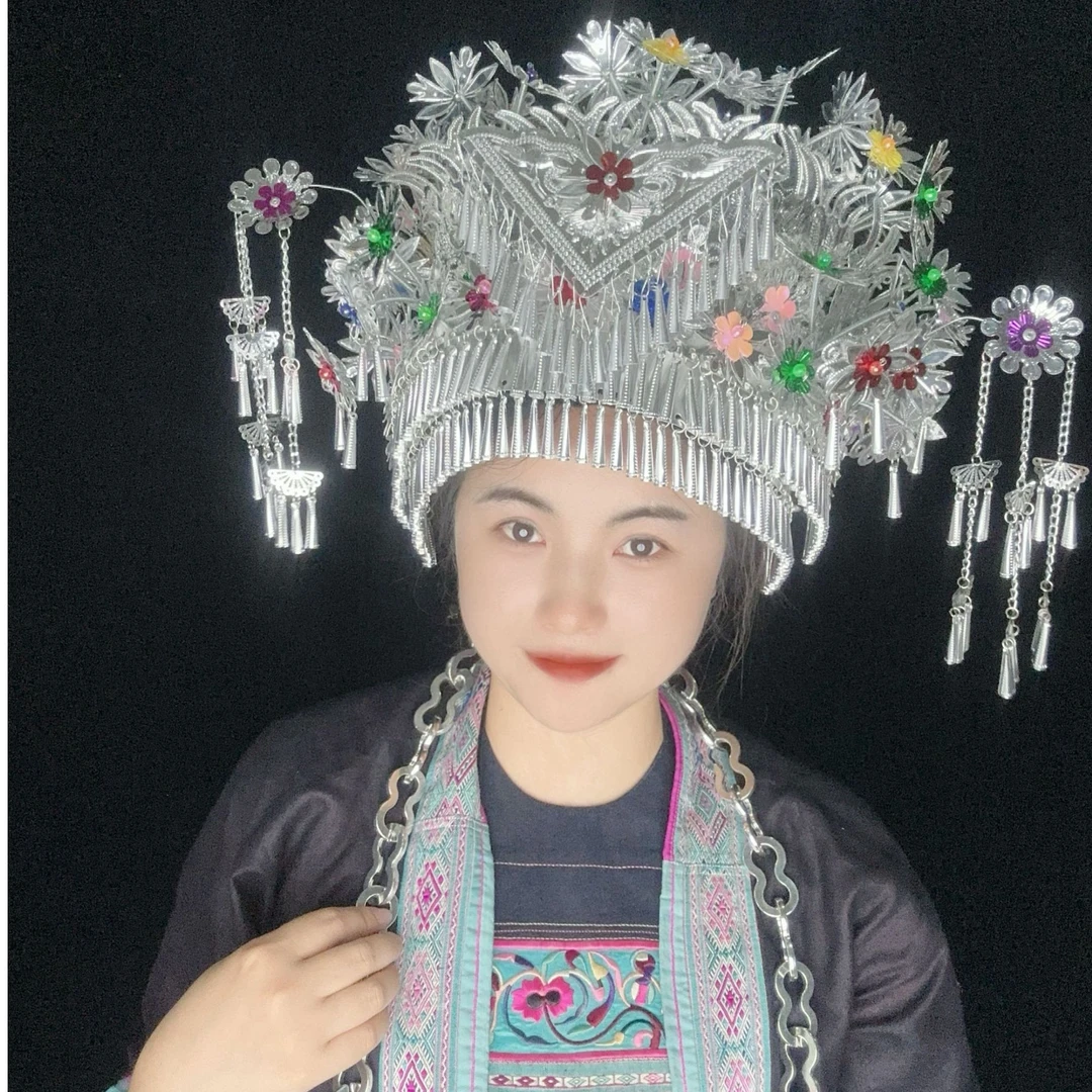 广西云南贵州湖南三角彩色帽不氧化不变色新款少数民族帽子百搭款