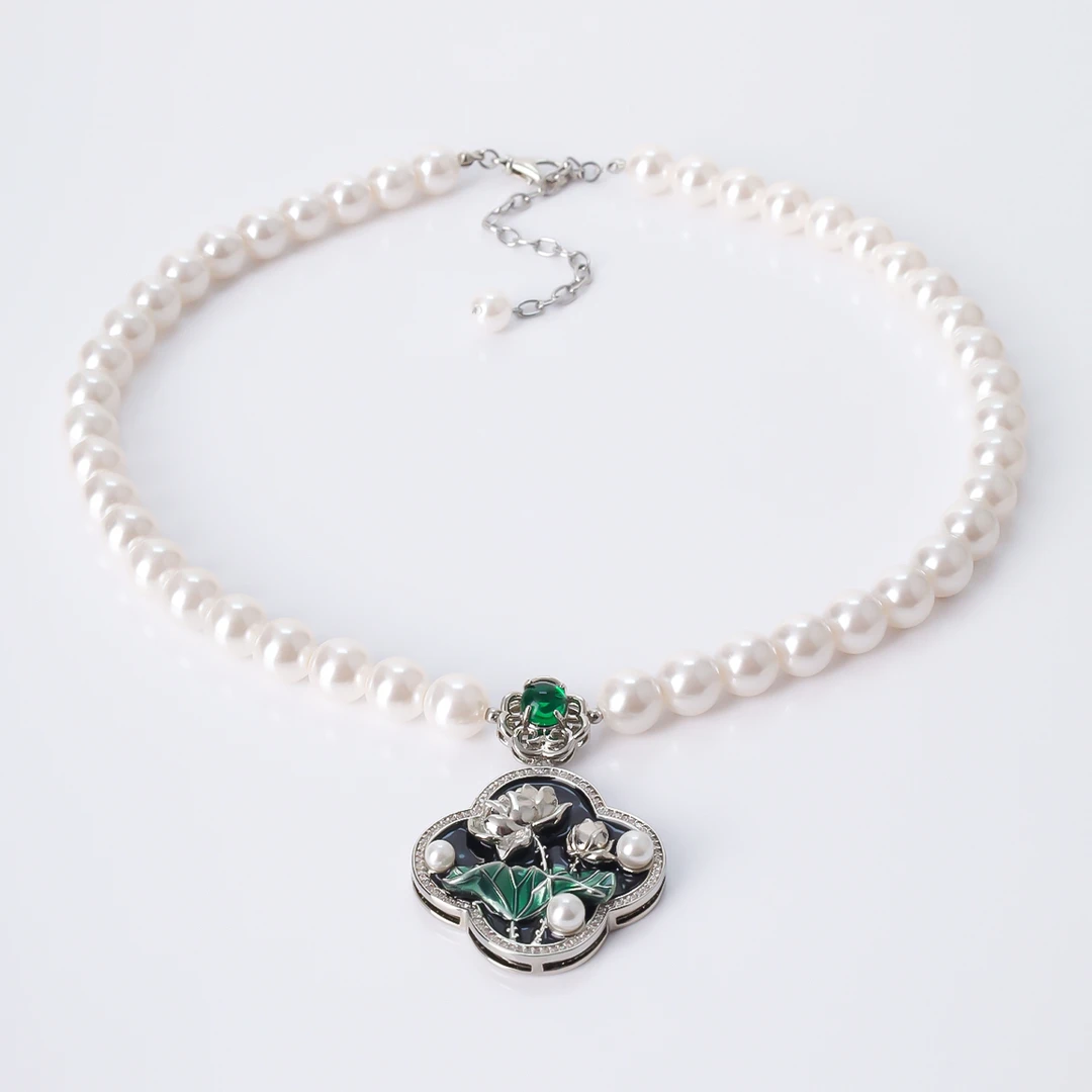 新中式［荷塘夜色］国风轻奢套装坠链手工镶嵌高档精致