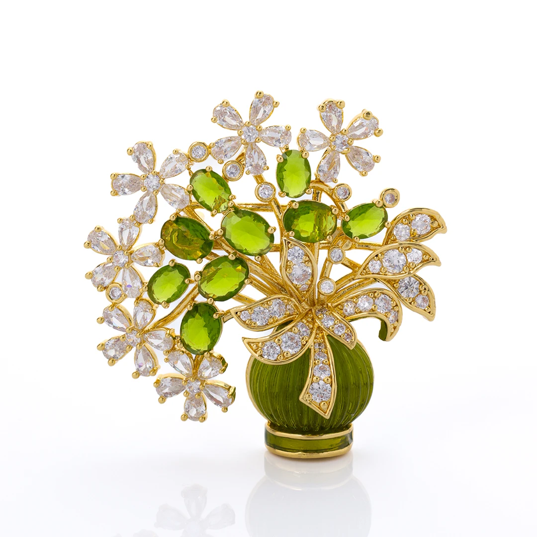 【繁花谧境】素雅绿色花胸针高档气质西装大衣配饰新款