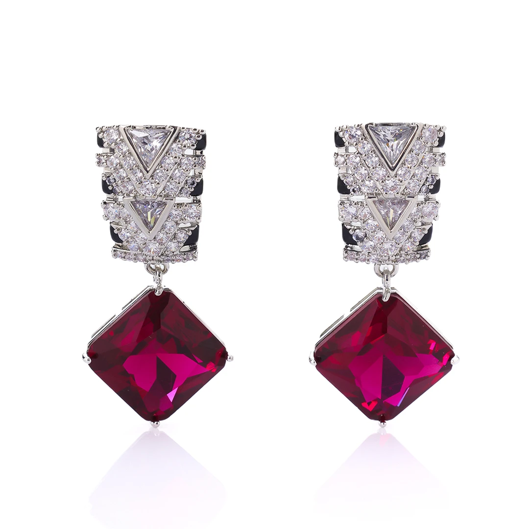 「火焰黑金」酒红色耳环几何长款流苏耳钉轻奢风8017