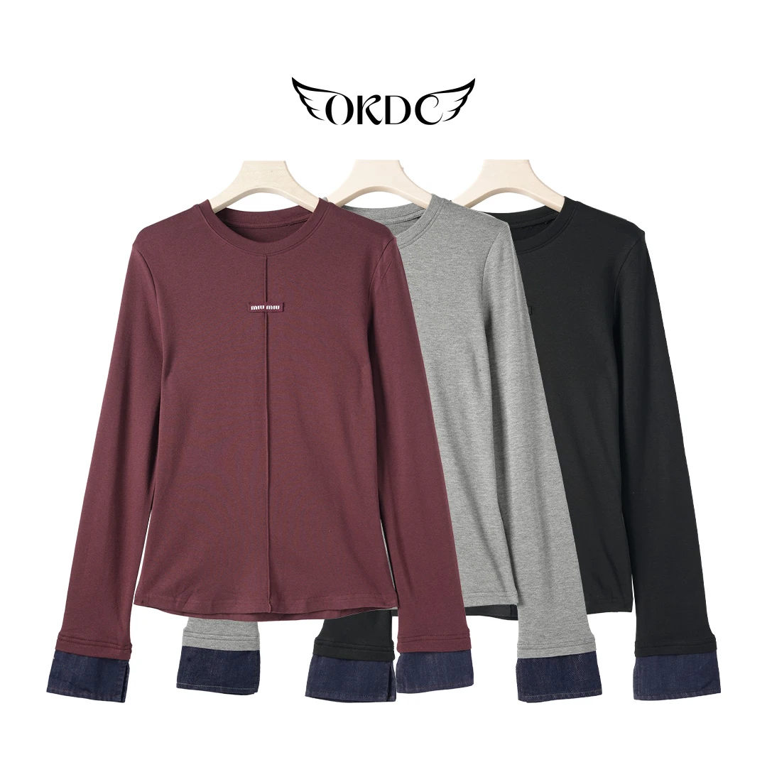 【辣妈姐妹】圆领长袖拼接打底T恤 BK189