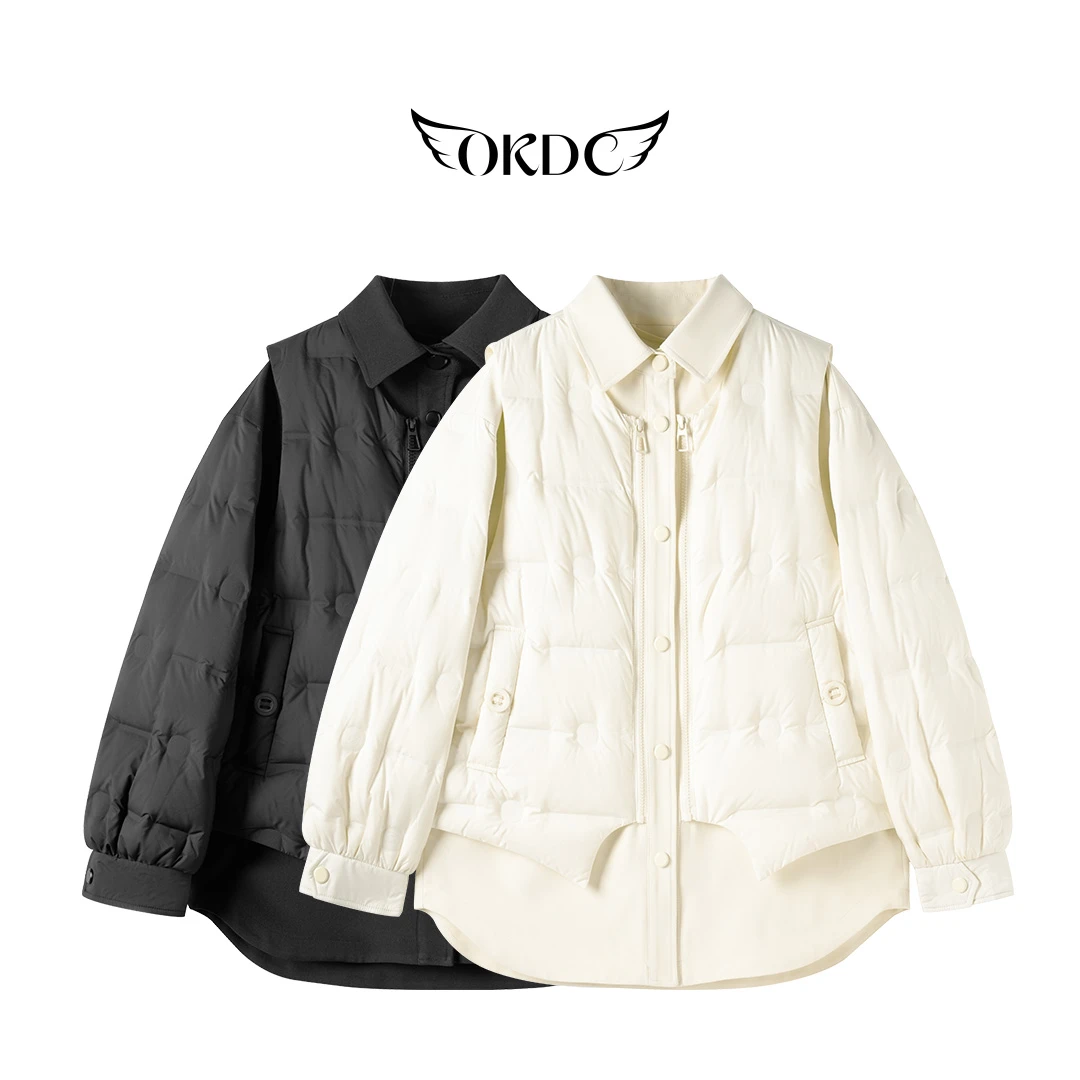 【辣妈姐妹】翻领单排扣可拆卸两件套羽绒服LM0629