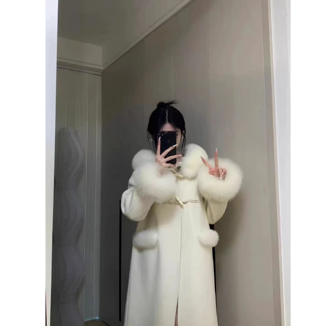 秋冬新款轻奢新中式女装国风流行气质白色大衣毛呢外套高级感秋冬