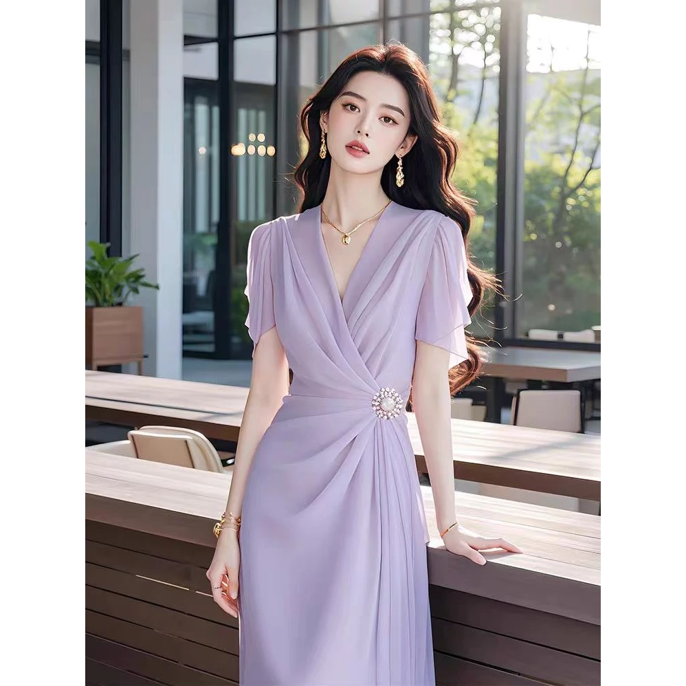 新款宴会韩系高贵裙子洋气爆款大方优雅端庄连衣裙长款女夏季气质