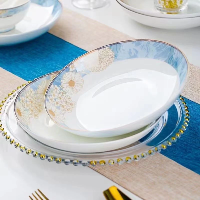 【拍1发6只】骨瓷漫步时光家用新款盘碟金边欧式中式盘子家用菜盘