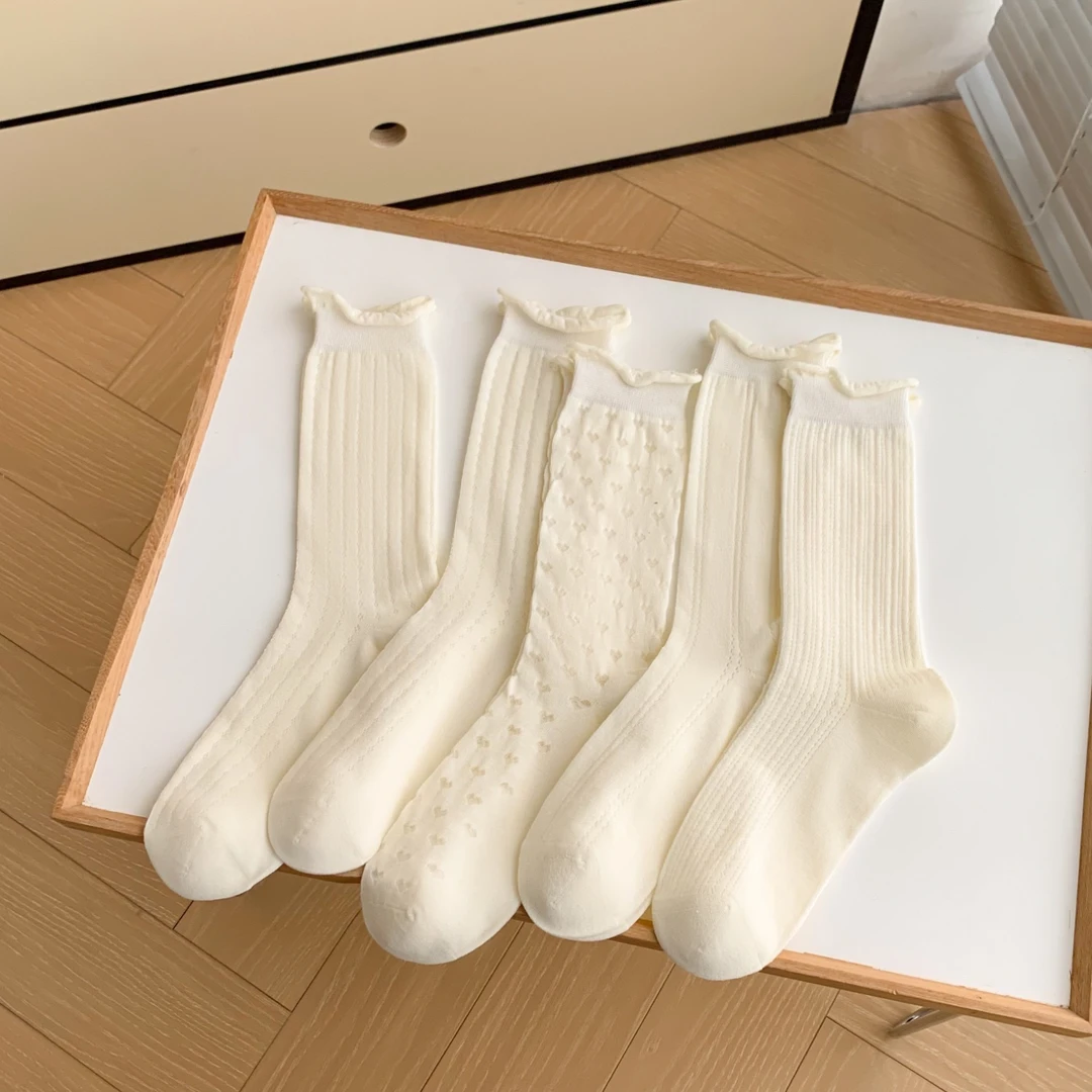 夏季新款透气中筒袜百搭jk白色袜子镂空薄款ins日系玛丽珍堆堆袜