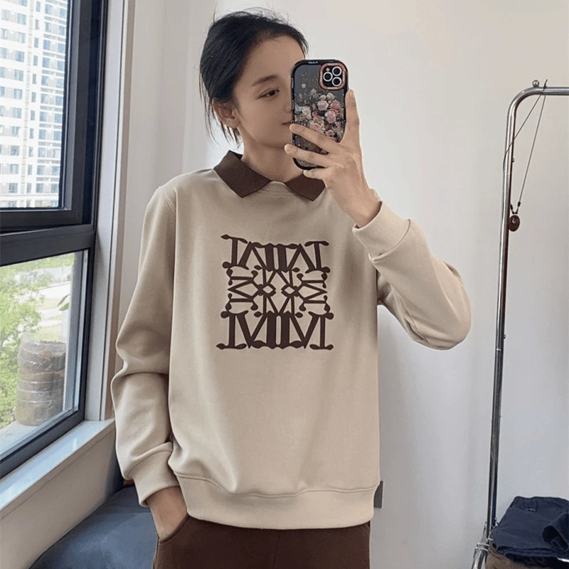 假两件卫衣女显瘦休闲立秋上衣女宽松春秋款外套翻领款时尚