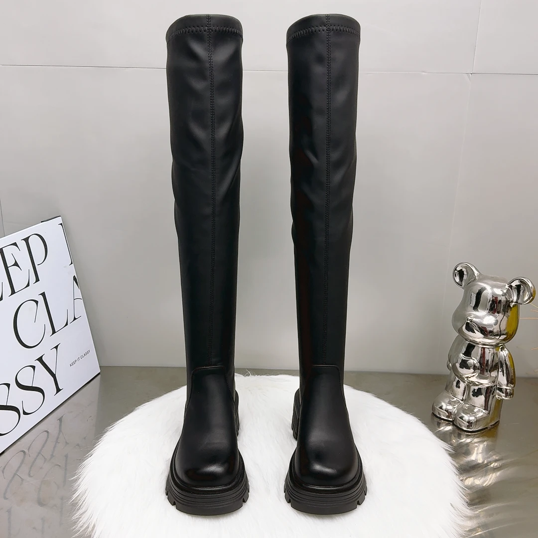 2024新款过膝靴时尚百搭增高瘦瘦靴加绒保暖棕色网红小个子弹力靴