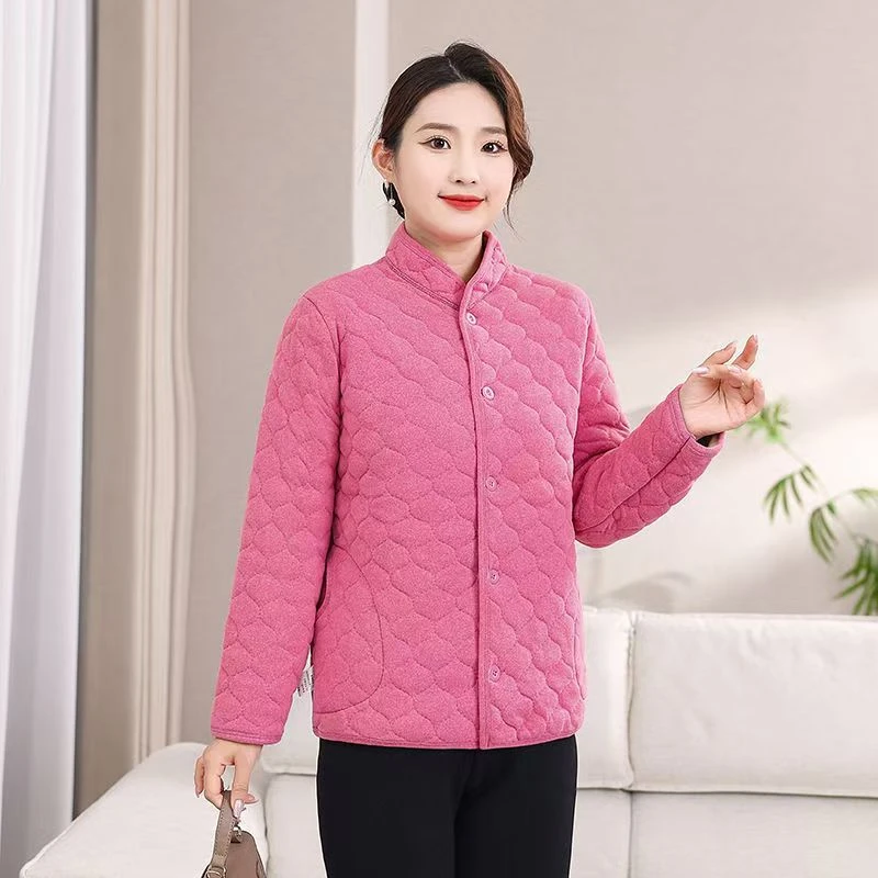 秋冬德绒棉袄外套立领带兜高弹中老年外套内胆妈妈装
