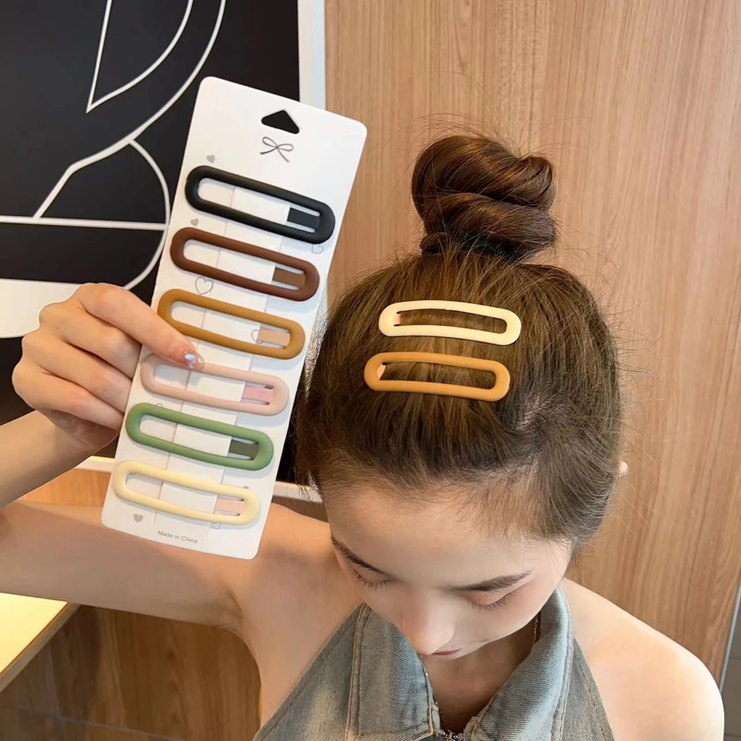 合金发饰 6件套磨砂椭圆形碎发BB夹刘海夹甜美发夹子