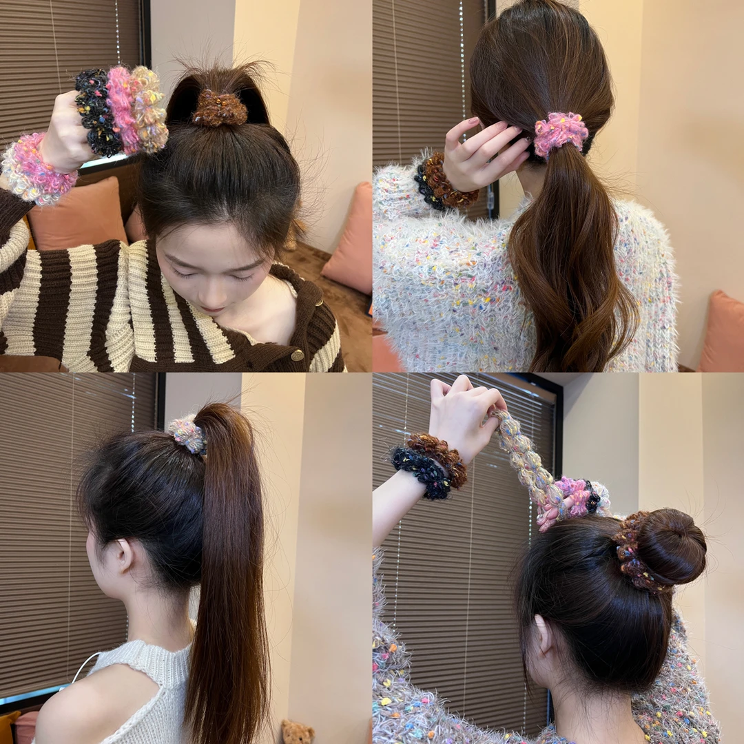 秋冬新款彩色点点毛线发绳高弹力基础百搭皮筋温暖发圈发饰头饰