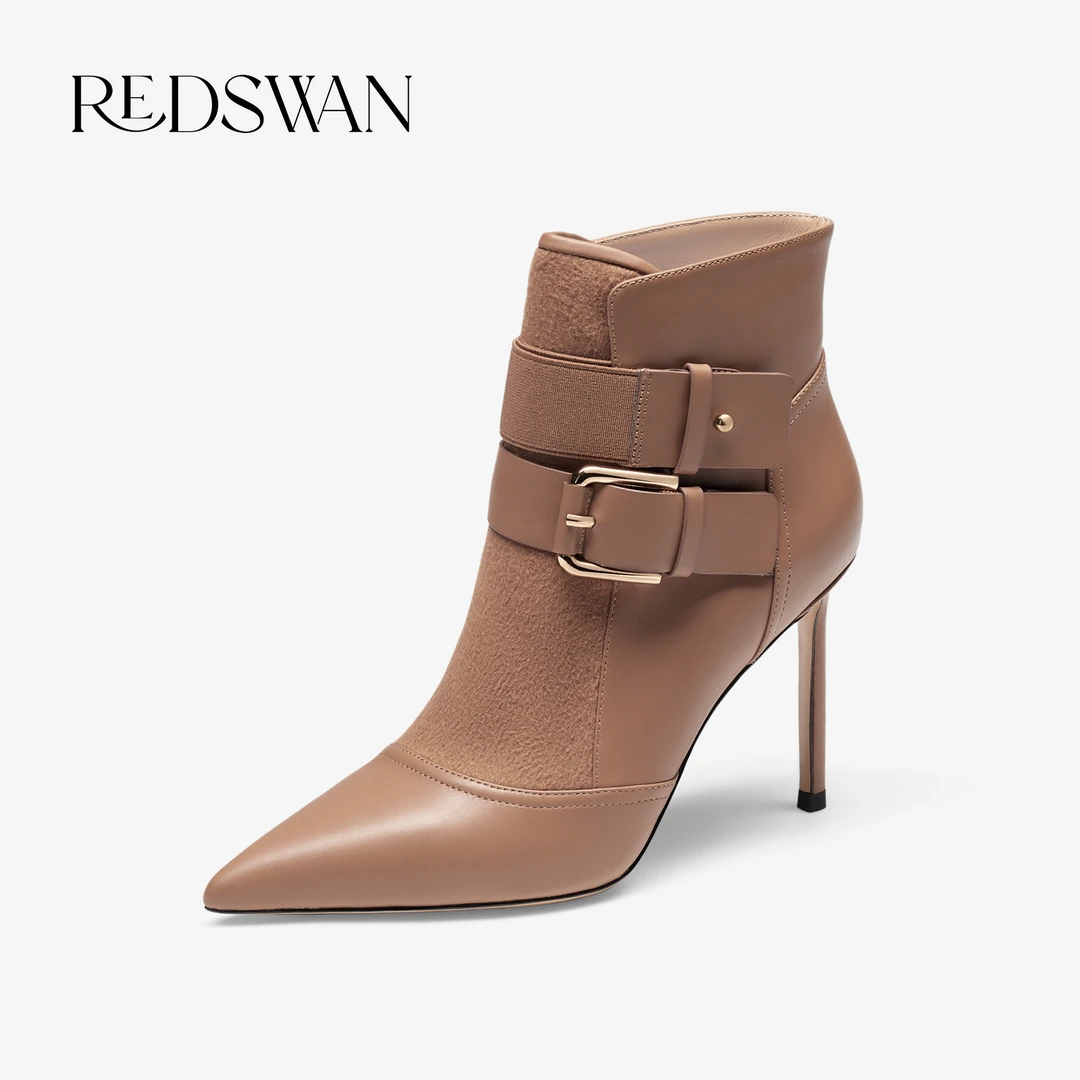 【双十二福利】REDSWAN 尖头细跟冬季秋冬气质简约轻奢头层牛皮女靴
