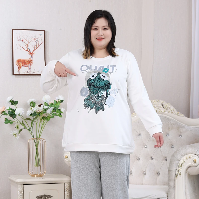 71311T特大码加绒加厚长袖印花卫衣冬季280斤保暖休闲打底上衣女1