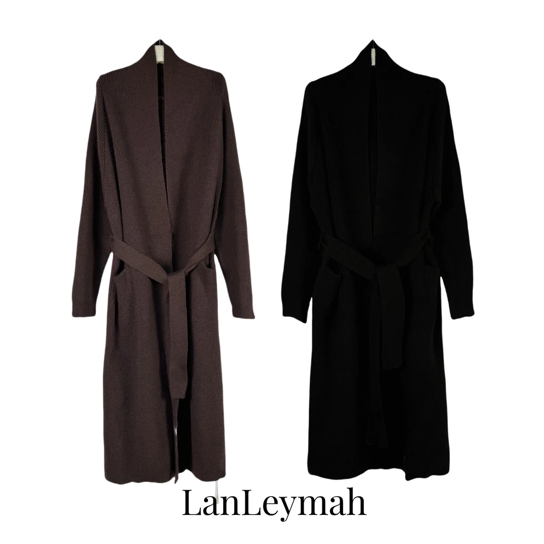 【LanLeymah】浴袍外套 简约静奢风长款系带针织毛衣外套YG007
