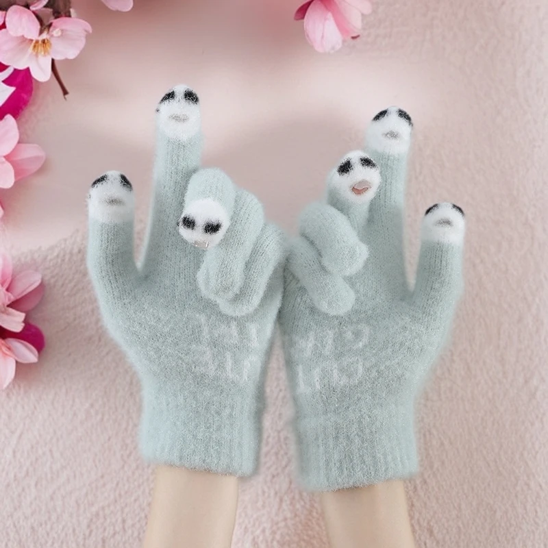 秋冬季豆豆鱼可爱男女冬成人手套可触屏保暖带孔分指毛绒学生写字