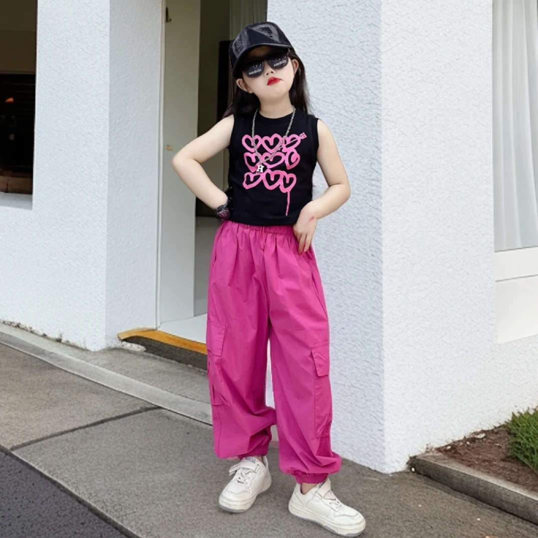 （幼暖）女童夏季潮酷休闲风宽松工装裤束脚裤