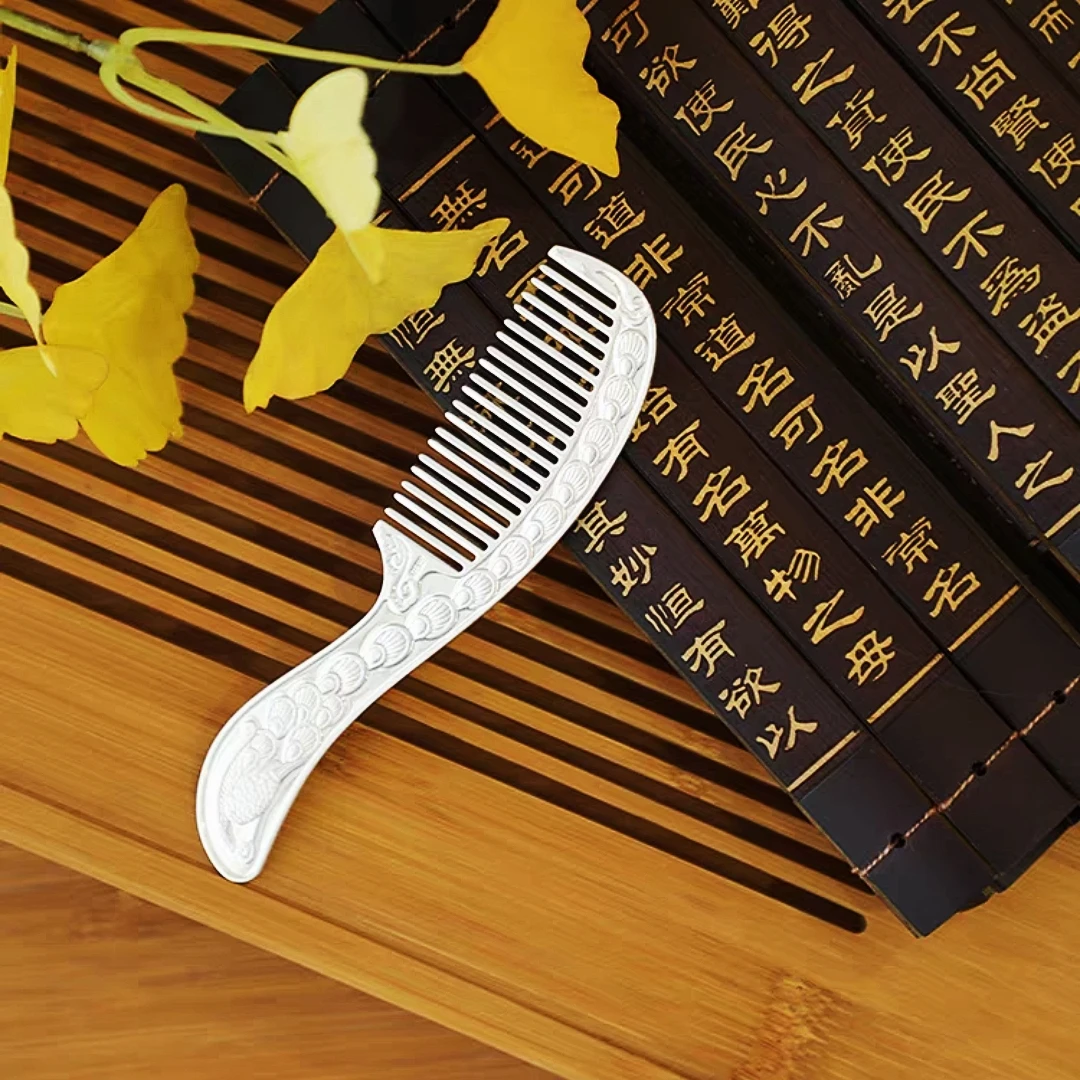 足银银制品 正品发梳足银999纯银手工凤凰银梳子送妈妈生日礼物