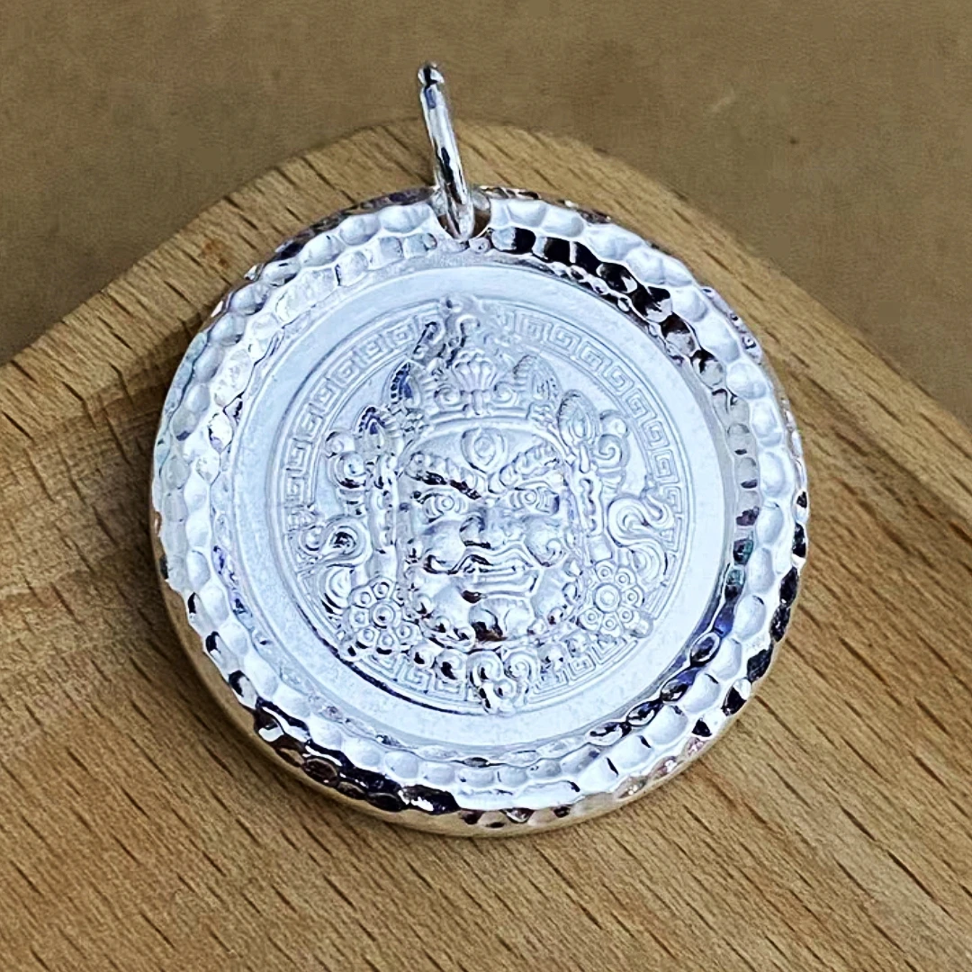 吊坠足银 足银999黄财神锤纹吊坠实心纯手工银制品时尚做亮素款