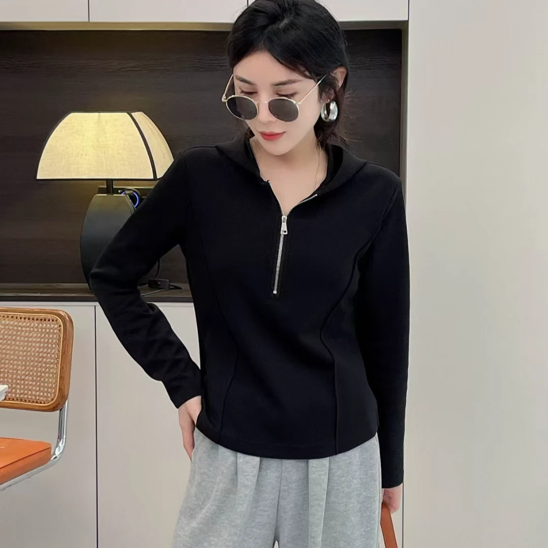 时尚休闲外套2024秋季新款韩版显瘦拉链气质长袖百搭连帽卫衣