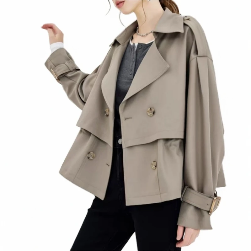 韩版小个子短款小风衣女2024秋季新款时尚百搭宽松收腰上衣外套61