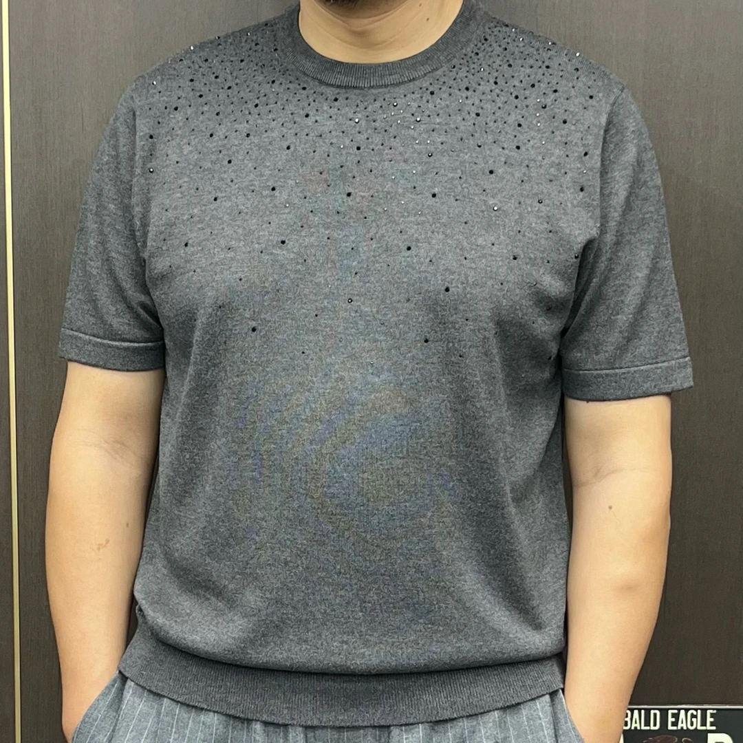 2335欧货男士秋冬针织平纹商务休闲百搭黑色圆领半袖高品质