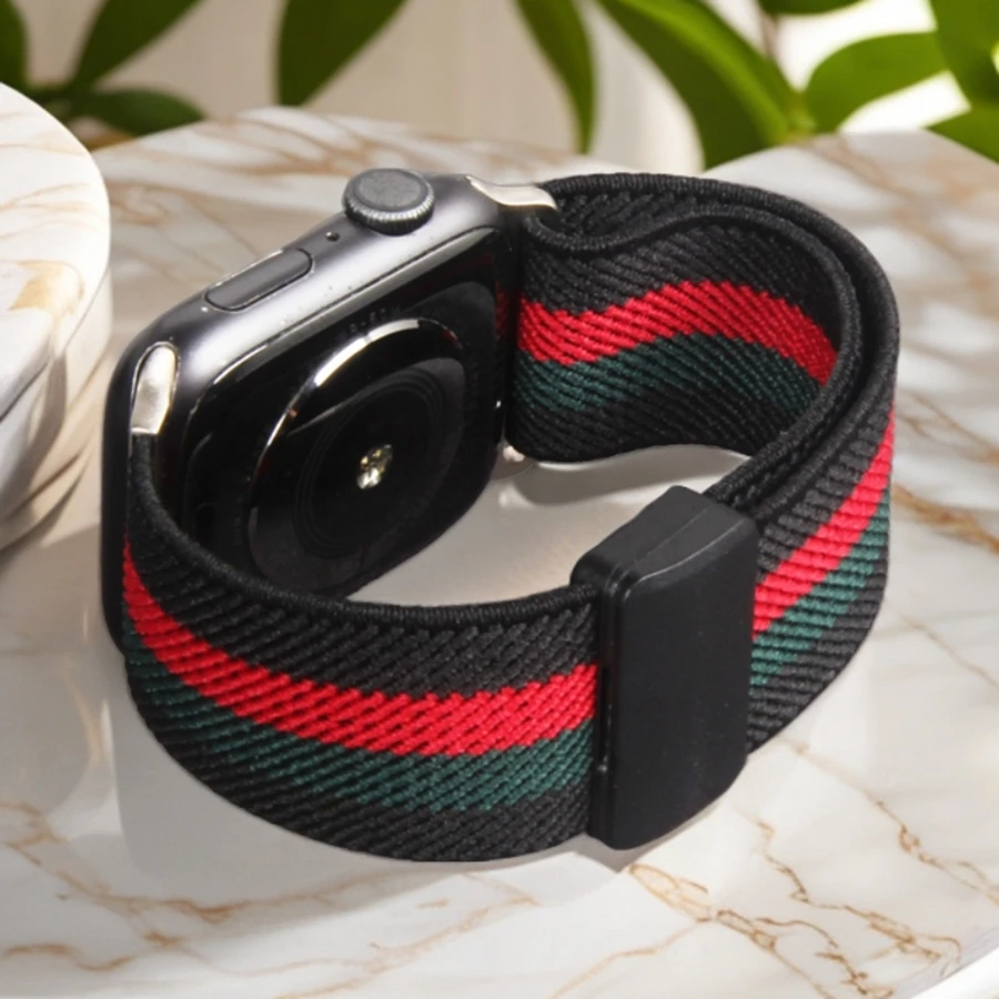 适用苹果iwatch表带S9手表个性拼色小众款磁吸回环弹力ultra2表带