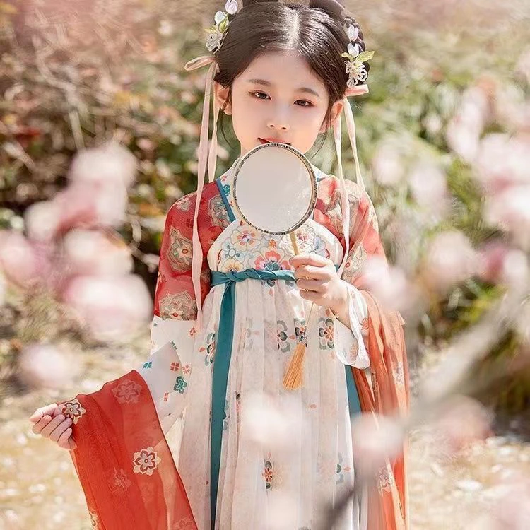 儿童汉服敦煌忆长安汉服女款敦煌唐朝公主新款长袖女童古装夏款