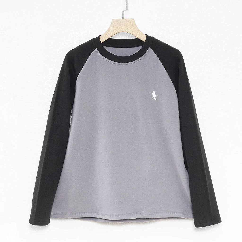 新款双面德绒插肩袖卫衣圆领拼接撞色休闲百搭T恤拼色打底衫1713