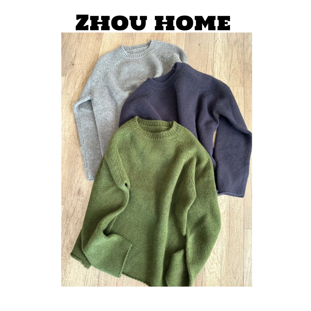【周周服饰】韩货纯色圆领长袖宽松大版毛衣女冬季2024新款
