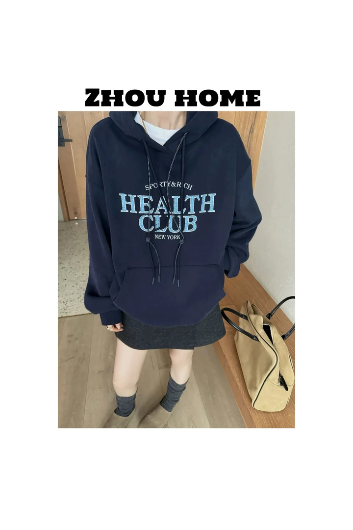 【周周服饰】欧货学院风字母加绒加厚连帽卫衣女冬季2024新款