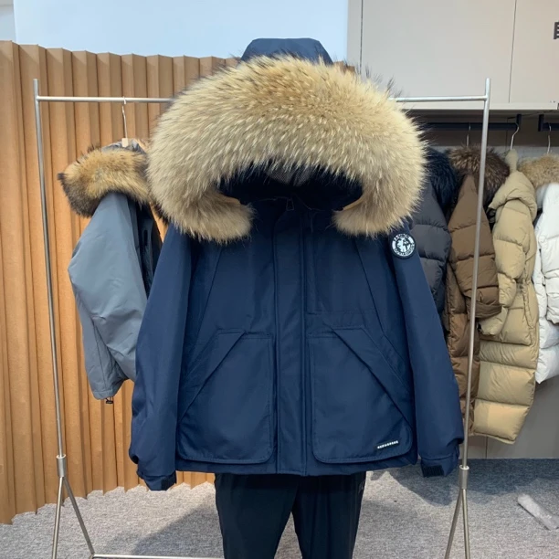 雅丹风工装派克服大毛领白鸭绒羽绒服加厚保暖百搭外套连帽时尚